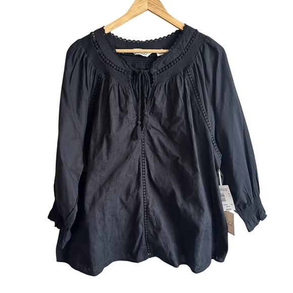 Caffe Marrakesh Embroidered Cotton Long Sleeve Top Black XL - Picture 1 of 11